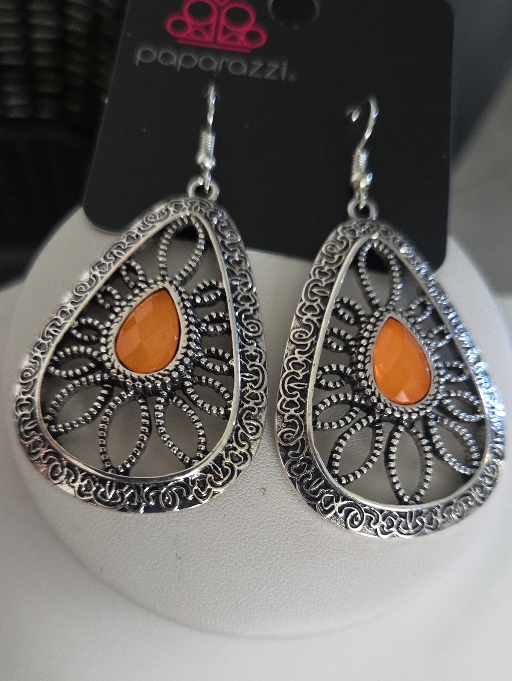 Paparazzi Floral Frill Orange Earrings NWT